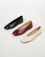 BLOW MINNIK 0032 Orve Croco Ballet Flat Shoes Wanita Premium Slip On Sepatu Kerja & Kuliah Warna Hitam, Ivory & Burgundy Size 36-41