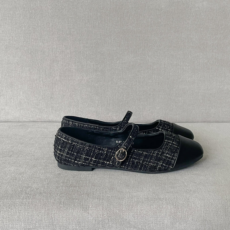 Blow BLWF 0015 Fala Toe Cap Quilted Mary Jane Ballet Flats Shoes Wanita Sepatu Hitam Women Shoes