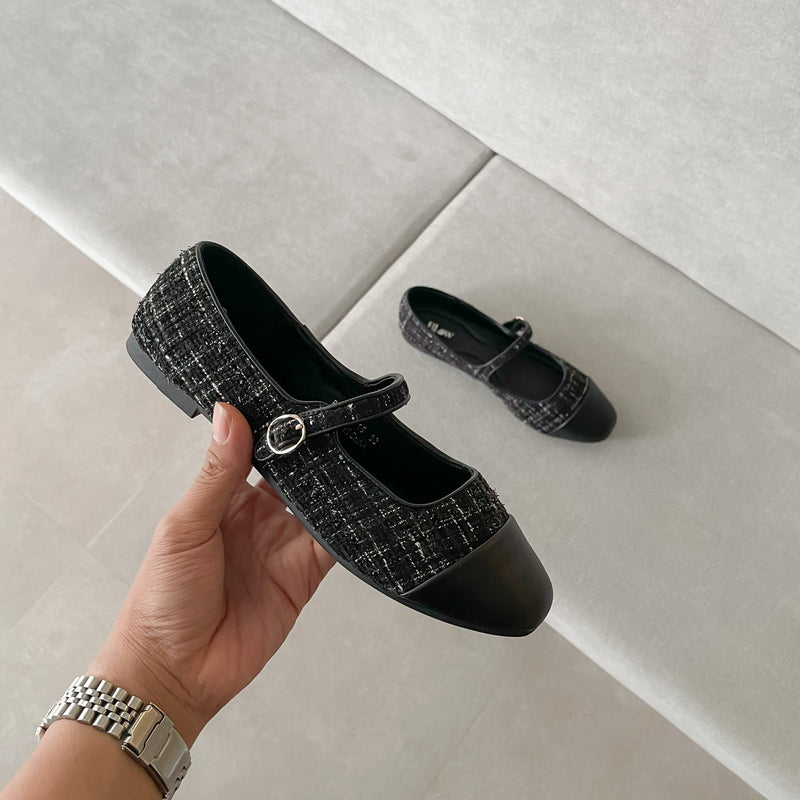 Blow BLWF 0015 Fala Toe Cap Quilted Mary Jane Ballet Flats Shoes Wanita Sepatu Hitam Women Shoes