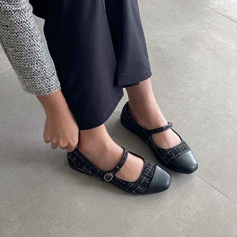 Blow BLWF 0015 Fala Toe Cap Quilted Mary Jane Ballet Flats Shoes Wanita Sepatu Hitam Women Shoes